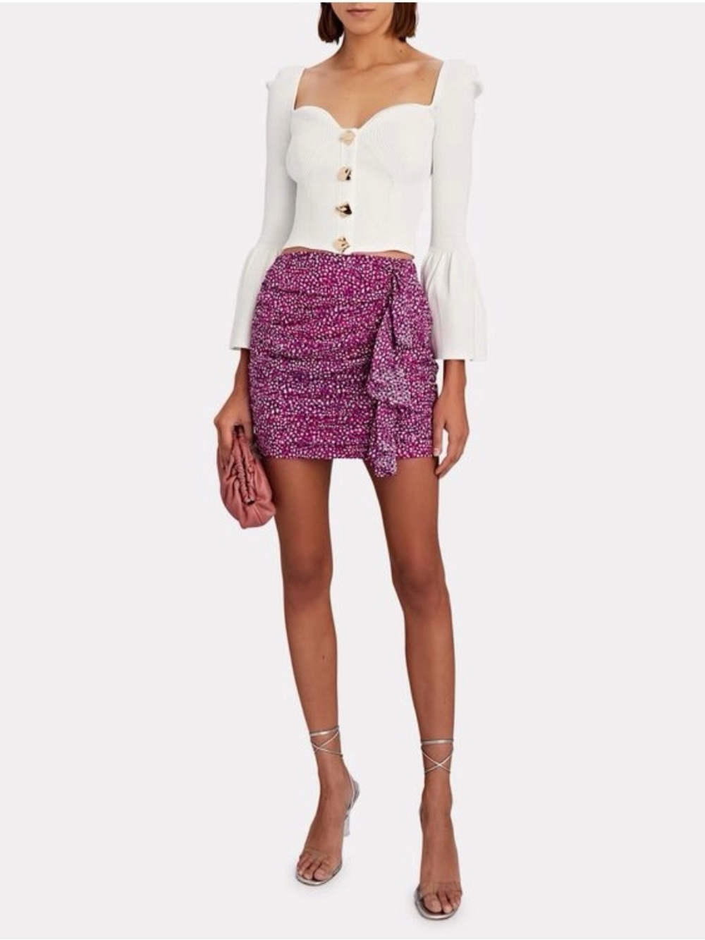 INTERMIX Silk McKenna Purple Ditsy Wrap Mini Skirt